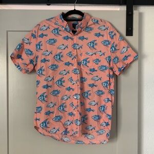 J. Crew Pink and Blue Fish Print Casual Shirt